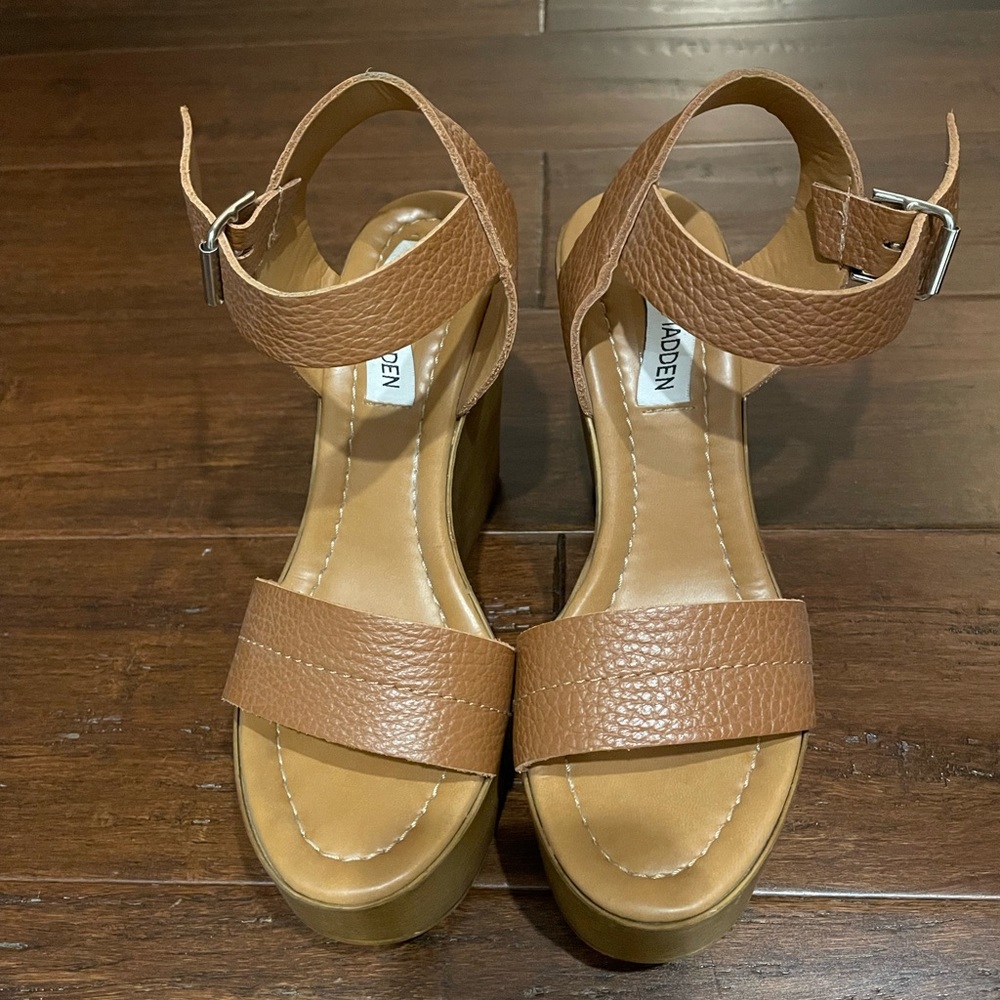 Steve Madden Brown Leather Platform Sandals